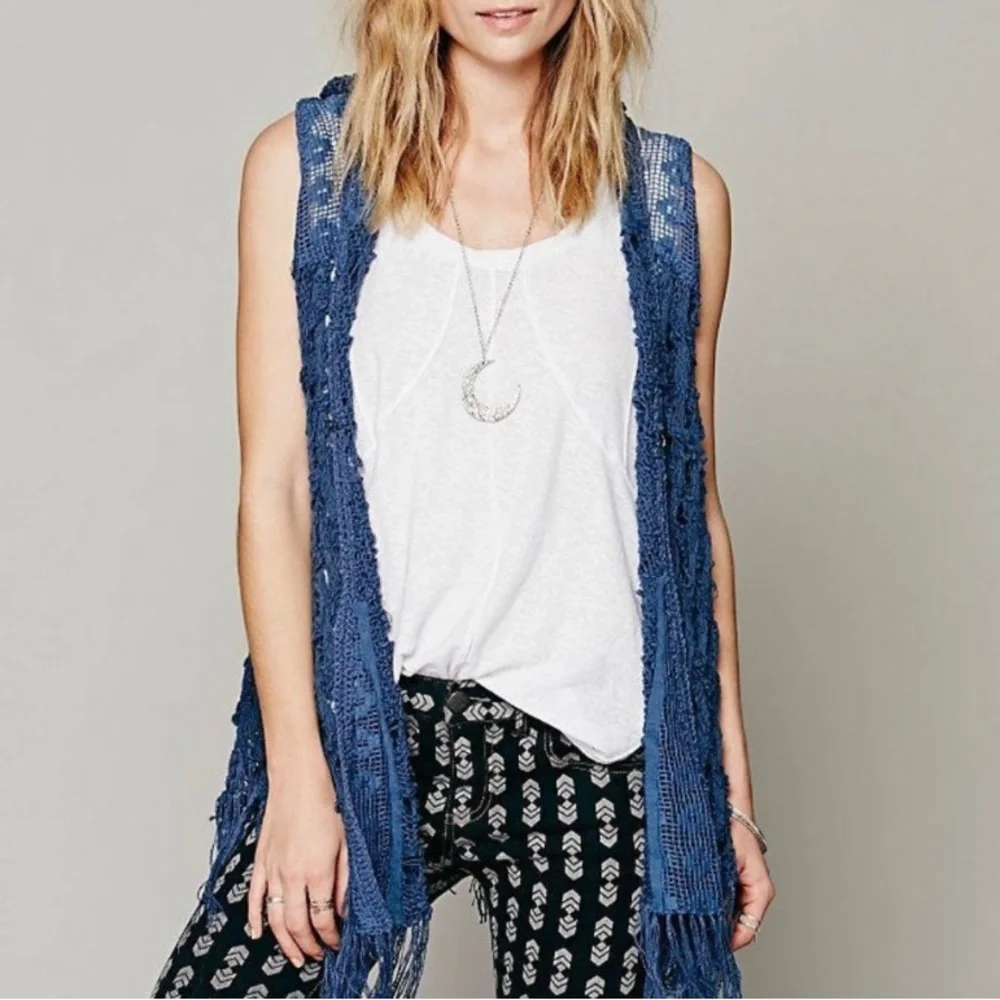 Free People Crazy Love Open Knit Fringe Vest